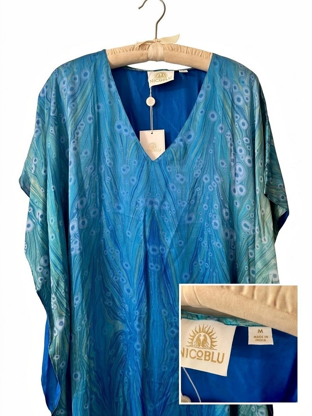 Nicoblu Abstract Blue & Green Tunic Size Medium